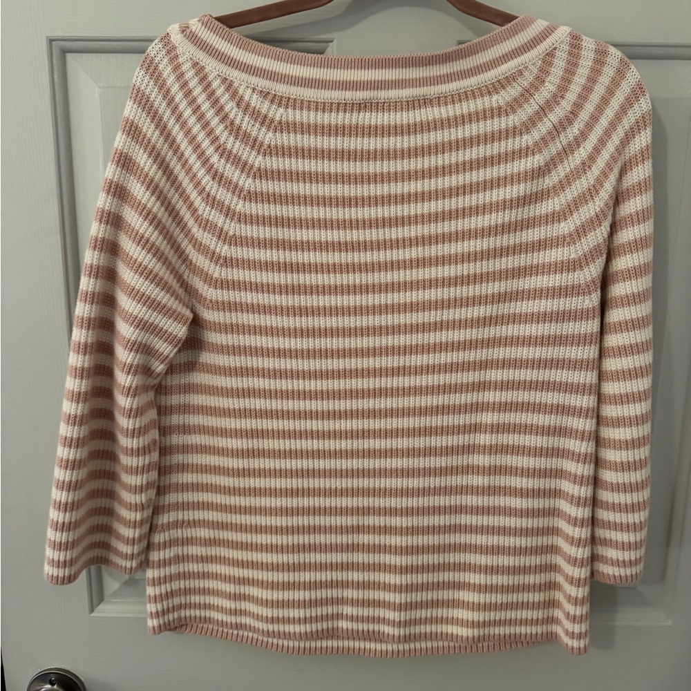 J. Crew Pink and White Stripe Long Sleeve Sweater size M - Picture 6 of 16